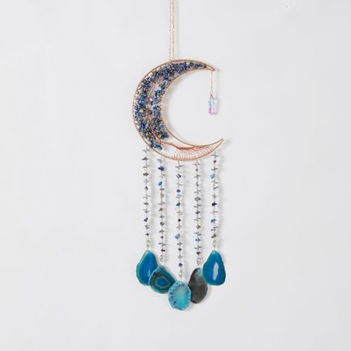 Agate Gemstone Dream Catcher 7 Chakra Tree of Life Dream Catcher with Rainbow Crystal Stones Handmade Dreamcatcher Wall Decor for Adults Boys Girls,Bedroom,Wedding,Garden,Bless Gift(Blue Moon) - color: Blue Moon Agate