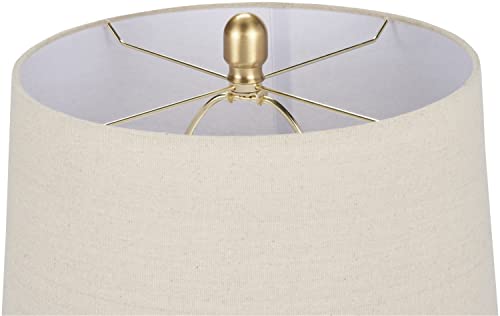 Nourison Home 23" Greyish Brown Earth Tone Rustic Farmhouse Ceramic Table Lamp for Bedroom, Living Room, Dining, Office, with Beige Linen Shade - color: Earth Brown, size: 1 Lamp - Drum Shade