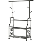 GIOTORENT Plant Stand Indoor, 3-Tier Heavy Duty Metal Shelf for Patio & Indoor, Tall Plant Holds 14+ Plants with 5 Hooks, Rust-Proof Plant Holder for Garden, Balcony, Living Room, Black - size: B-3Tier-Hanger