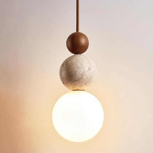 Modern Indoor Pendant Light Natural Stone Spherical Hanging Light Frosted White Glass Suspension Pendant Lamp for Bedside Restaurant Kitchen Island Aisle Bar Club Chandelier (Brown) - color: Brown