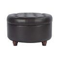HomePop 25" Button Tufted Round Storage Ottoman - Distressed Brown Faux Leather - color: Brown