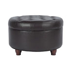 HomePop 25" Button Tufted Round Storage Ottoman - Distressed Brown Faux Leather - color: Brown