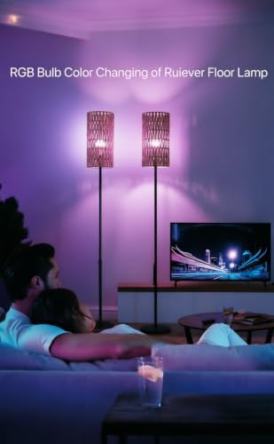 Ruiever 2 Pack Smart Floor Lamp for Living Room,Gaming - Remote, Timer Floor lamp with Remote, APP Control & RGB Standing lamp with Hand-Worked Rattan Shade Bluetooth Bulb Included - style: 2PACK Round Rattan-RGB Bulb