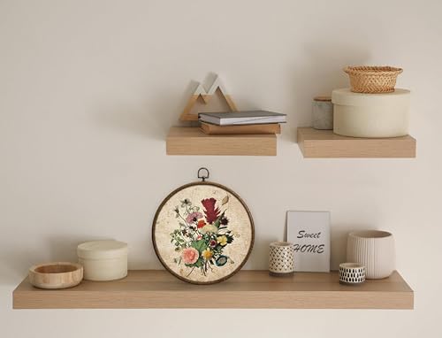 QKX Vintage Floral Wall Decor, Printed Canvas Wall Hanging for Bedroom Kitchen Home Office, Round Decoration, Wall Art Bedroom, Living Room Wall Art, Dorm Decor, Circular Wall Hanging with Hooks,20 - color: Vintage19