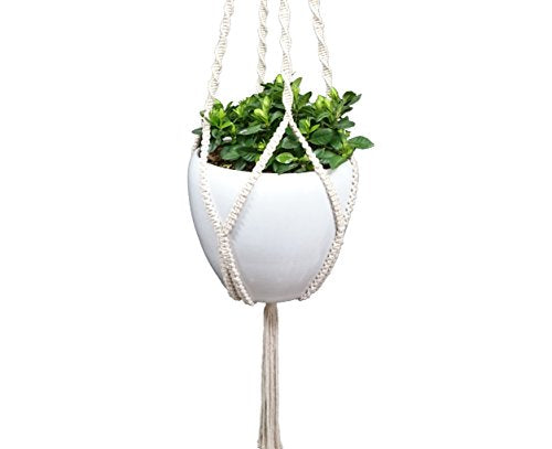4 Legs Cotton Rope Macrame Plant Hanger Hanging Planter Holders Cream Color, 48-inches for 10-12" Pot (Cream) - color: Cream