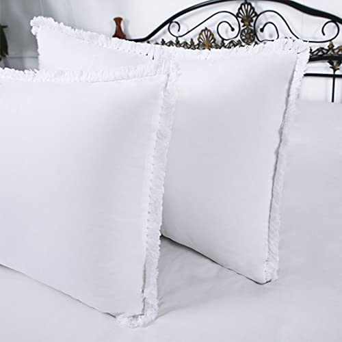 Boho Pillow Shams White King Tassel Set of 2 Pillowcases Cotton Fringed Decorative Tufted Moroccan 2 Pack Bohemian 20×36 - color: White, size: 20" x 36" (Pack of 2)