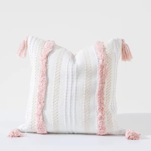 Set of 2 Boho Woven Decorative Throw Pillow Cover with Tassels 20x20 Pink - color: Pink, size: 20" x 20" (Pack of 2)
