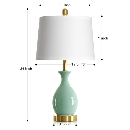 24″ Sage Green Ceramic Table Lamps Set of 2, Modern Classic Bedside Lamps for Bedroom Nightstand, Small Table Lamp for Living Room Side Table (2 LED Bulbs Included) - color: Sage Green - 24"H