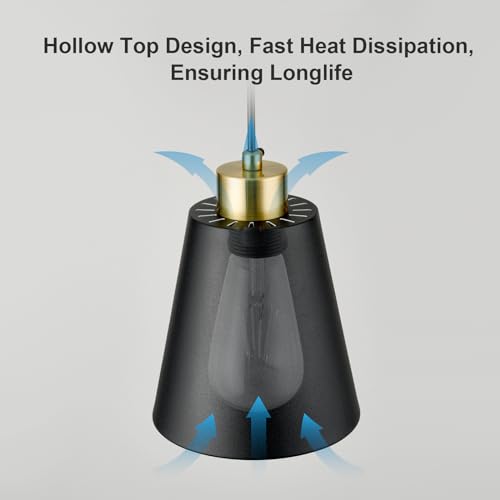 3-Pack Matte Black Pendant Lights Metal Cone Kitchen Island Pendant Lighting with Gold Modern Hollow Shade Hanging Light Fixture for Dining Room Bar Hallway 63" Adjustable Cord - color: Black 3-PACK