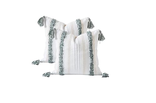 Set of 2 Boho Woven Decorative Throw Pillow Cover with Tassels 20" x20" Green - color: Green, size: 20" x 20" (Pack of 2)