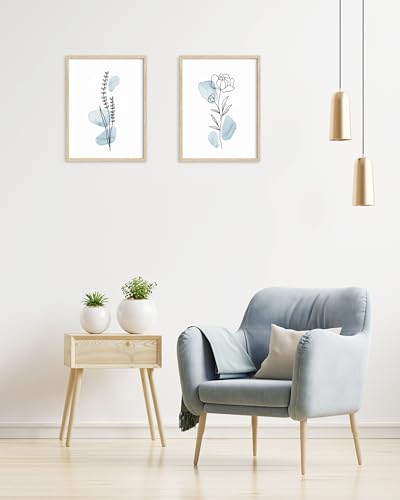 HesenDot Boho Art wall Décor,Botanical Print Set of 3, Blue Gallery Wall art,Abstract Line Watercolor Floral Home Decor,living room,bedroom - color: Unframed Flower Blue Art-20, size: 16"L x 12"W