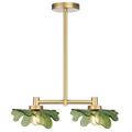 2 Light Green Glass Pendant Light Adjustable Hanging Lamp | Leaf Glass Linear Pendant Light, Adjustable Gold Metal Rod, E26 Socket For Kitchen Island Dining Room - color: Green, 2 Light
