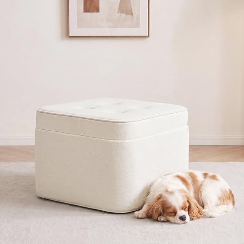 GOFORIT Square Stuffed Pouf Ottoman, Dual-Layer Support Floor Pouf Foot Stool, Foam Filled Ottoman Footrest for Living Room, Beige - color: Beige