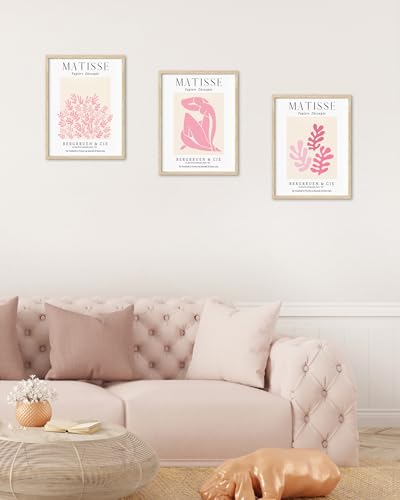 HesenDot Unframed Matisse Pink Wall Art,12x16in Canvas Prints Set of 3, Modern Abstract Wall Decor Posters,Minimalist Home Decoration for Living Room Bedroom Office, Unframed - color: Unframed Matisse Abstract Pink, size: 16"L x 12"W