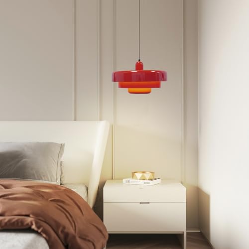 Hanging Lamp Plug in Red Pendant Light Fixtures Mid Century Modern Pendant Lamp Nordic Style Pendant Lighting Metal Shade for Living Room Dining Room Bedroom Kitchen Island - color: Standard-Red (13.5in)