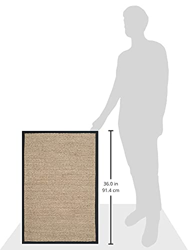 SAFAVIEH Area Rug 2x3 - Natural Fiber Collection - Natural & Black, Seagrass, Herringbone Pattern with Border (NF115C) - color: Natural/Black, size: 2' x 3' (Rectangular)