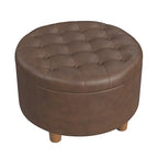 HomePop 28" Button Round Storage Ottoman - Brown Faux Leather - color: Brown Faux Leather