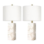 Scenekoy Alabaster Table Lamp Set of 2 with Night Light for Bedroom Living Room, 23" Rotary Switch Bedside Lamp with Linen Shade, Modern Nightstand Lamps for Room Office Dorm (Bulb Included) - color: White