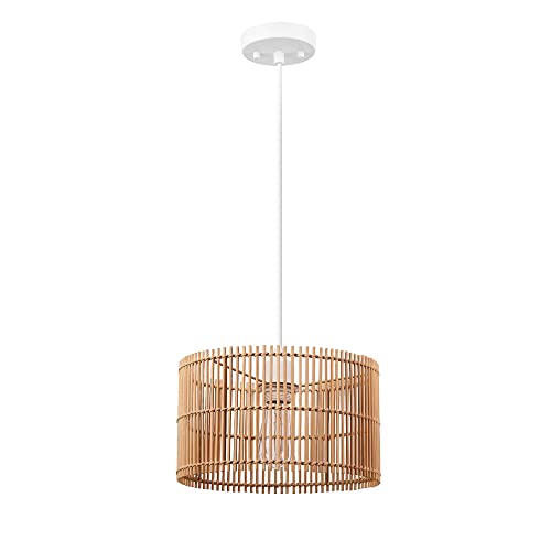 Globe Electric 65942 Tammi 1-Light Pendant Lighting, Natural Bamboo Shade, White Fabric Cord