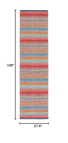 SAFAVIEH Montauk Collection Runner Rug - 2'3" x 9', Blue & Grey, Handmade Flat Weave Boho Stripe Cotton, Ideal for High Traffic Areas in Living Room, Bedroom (MTK851F) - color: Blue/Grey, size: 2'3" x 9' (Runner)