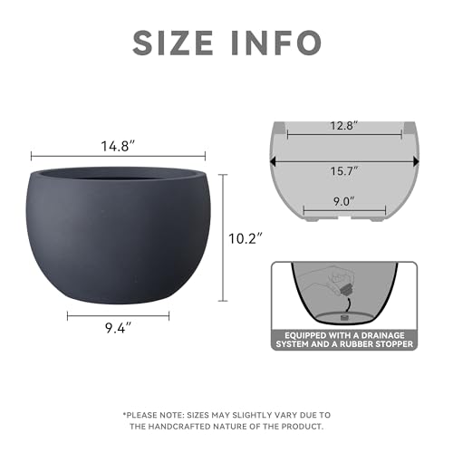 Kante 15.7" Dia Round Concrete Planter, Outdoor/Indoor Large Bowl Plant Pots with Drainage Hole and Rubber Plug for Garden Patio Balcony Home, Charcoal - color: Charcoal, size: 15.7" d