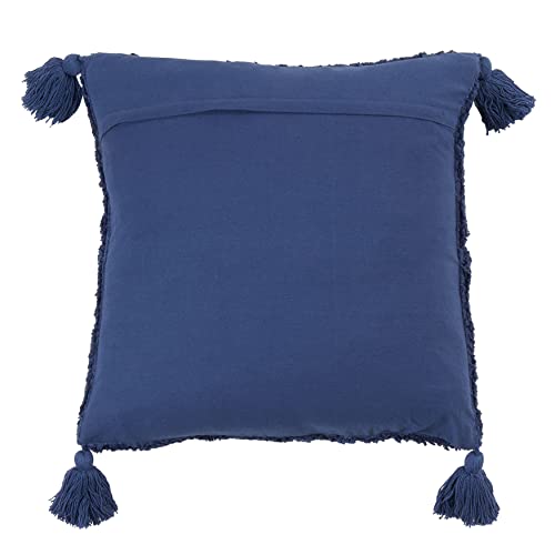 SARO LIFESTYLE Allman Collection Tufted Diamond Tassel Pillow Cover, 18", Navy Blue - color: Navy Blue, size: 18" Cover