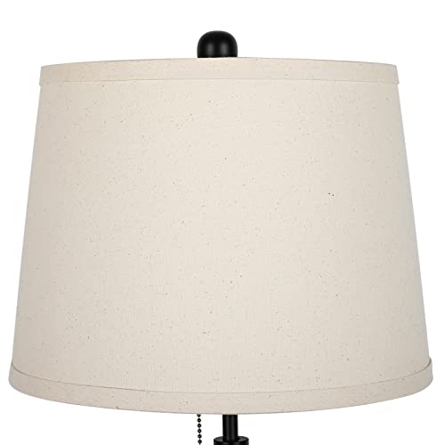 Bedside Table Lamps Set of 2: Tall Black Table Lamps for Living Room End Table | Height Adjustable 3-Way Dimmable Nightstand Lamp with Pull Chain Switch Modern Lamps for Bedroom Office(Bulbs Included) - color: Black+Beige Shade Set of 2