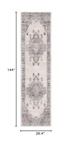 SAFAVIEH Oregon Collection Runner Rug - 2'2" x 12', Beige & Grey, Oriental Distressed Design, Non-Shedding & Easy Care, Ideal for High Traffic Areas in Living Room, Bedroom (ORE898B) - size: 2'2" x 12' (Runner)