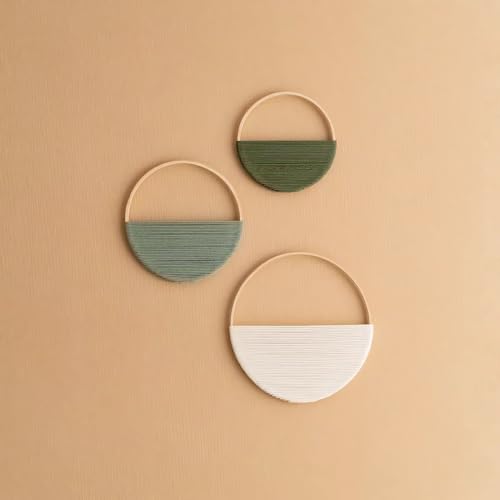 Cilemou 3-Piece Round Bamboo Wall Decor with Yarn-Wrapped Half-Circle Design, Rustic Boho Style Wall Hanging for Living Room, Bedroom, Office, and Home Decor - size: 11.8in