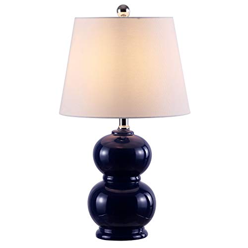 SAFAVIEH Lighting Collection Everlee Modern Contemporary Navy Ceramic Double Gourd 22-inch Bedroom Living Room Home Office Desk Nightstand Table Lamp (LED Bulb Included) - color: Navy
