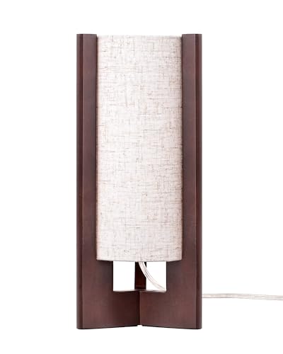 EDISHINE Wood Table Lamp, 13.5" Small Bedside Lamp, Beige Linen Shade, Rosewood Cylinder Nightstand Lamp for Bedroom Living Room, On-Off Line Switch, E26 Base (Bulb Not Included) - color: Dark Walnut Color