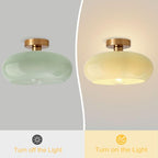 Mid Century Ceiling Light Fixture - Milk Glass Shade, Gold Modern Flush Mount Lamp for Hallway, Dining Room, Kitchen - color: Flush-Milk Green