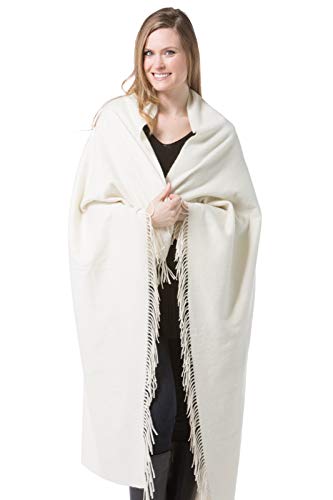 Fishers Finery 100% Pure Cashmere Fringe Throw, 445 GSM Weight, with Gift Box (Stone) - color: Warm Stone