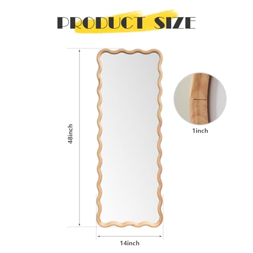 sawsile Large Full Length Mirror,18x48 inch Wood Asymmetrical Bathroom Modern Rectangle Wave Vanity Farmhouse Full Body Mirrors for Bedroom Living Room Entryway Hallway Fireplace - size: 48"L x 18"W