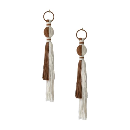 IOWER 2Pcs Macrame Wall Hanging Boho Home Decor Fiber Art with Sphere Knots Tassels Handmade Yarn Art for Bedroom Living Room Office Entryway - color: Ivory and Brown