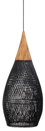 Rattan Pendant Light Wood Black Wicker Ceiling Hanging Lamp Bamboo Chandelier Farmhouse Vintage Rustic Cage Dome Pendant Lighting for Dining Room Table Kitchen Island Living Room Bedroom