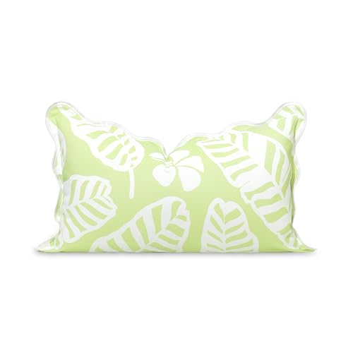 Hofdeco Premium Coastal Hampton Patio Indoor Outdoor Lumbar Pillow Cover Only, 12"x20" Water Repellent for Backyard, Couch, Poolside, Grass Green Print Palm Leaves and Hisbucs Flowers - color: Grass Green Palm Leaves and Hisbucs Flowers 12"x20"