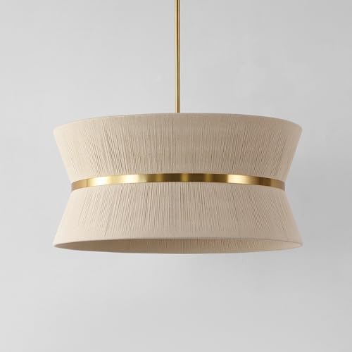 SAFAVIEH Lighting Collection – Alma Bleached Natural Rattan & Brass Gold 4-Light Adjustable Chandelier, Contemporary Glam Hanging Ceiling Fixture with LED Bulbs Included (CHA4037A)