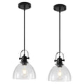Pendant Lights Kitchen Island, 7.5 Inch Glass Pendant Lights Kitchen Island, Black Pendant Lighting with Adjustable Rod, Industrial Hanging Island Pendant Light for Kitchen, Bedroom (2 Pack) - color: Clear Glass-Black+Rod, size: 2-Pack