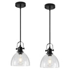 Pendant Lights Kitchen Island, 7.5 Inch Glass Pendant Lights Kitchen Island, Black Pendant Lighting with Adjustable Rod, Industrial Hanging Island Pendant Light for Kitchen, Bedroom (2 Pack) - color: Clear Glass-Black+Rod, size: 2-Pack