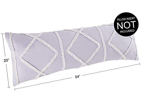 Bohemian Boho Chic Lavender Light Purple and Ivory Macrame Tufted Tassel Accent Decorative Couch Long Throw Zipper Body Pillow Cover Case 54x20 Solid Textured Minimalist Farmhouse Geometric Room Decor - color: Purple Tufted
