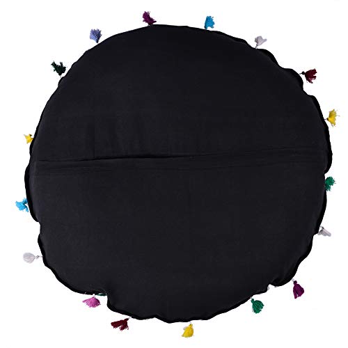 Rajasthani Handmade Colorful Decorative Floor Pillow Cover Meditation Patchwork Patchwork Cushion Seating Accent Boho Chic Indian Handmade Cover ONLY (Black Patchwork, 32x32 Inches) - color: Black