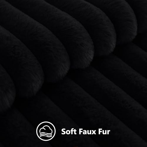 decorUhome Fall Cozy Faux Fur Throw Pillow Covers 16x16 Set of 2 Decorative Soft Plush Striped Modern Farmhouse Boho Couch Pillow Cases with Velvet Back for Sofa Bed Living Room, Black - color: Black, size: 16" x 16" (Pack of 2)