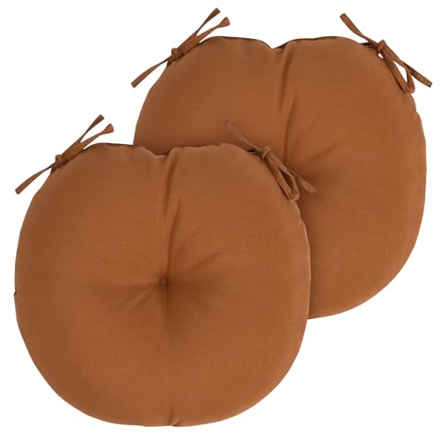 Bistro Chair Cushions 15 inch,Set of 2,Tufted Round Chair Cushions with Ties,15"x15"x4",Water Resistant Round Seat Cushion for Barstool Chairs,Patio Garden Kitchen Outdoor Furniture(Caramel Orange) - color: Caramel Orange, size: 15"x15"