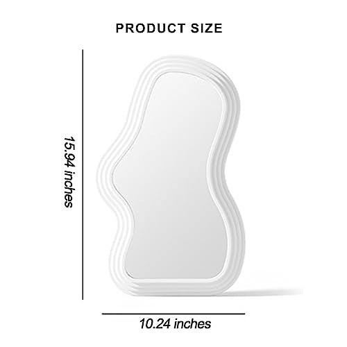 Mokoze Wavy Wall Mirror, Irregular Decorative Accent for Bedroom Vanity Entryway Living Room, White Funky Aesthetic Wall Mounted or Tabletop Display, 15.94" x 10.24" - color: White, size: 15.9"L x 10.2"W