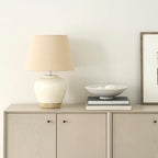 Nourison Home 20" Two-Tone White and Tan Glossy Ceramic Table Lamp, Bedside Nightstand Lamp with Warm Beige Shade for Bedroom, Living Room, Entryway - color: White/Tan