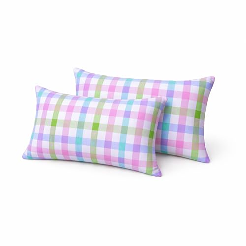 Native Fab Checkered Pillow Covers 2 Pack, 12x20 Inches, 100% Cotton, Buffalo Plaid, Rustic Cushion Cases, Great for Farmhouse Easter, Spring Home Decor, Living Room, Sofa, Counch, Easter Checks - color: Gingham Pastel, size: 20" x 12" (Pack of 2)