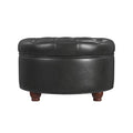 HomePop 25" Button Tufted Round Storage Ottoman - Black Faux Leather - color: Black Faux Leather