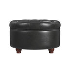 HomePop 25" Button Tufted Round Storage Ottoman - Black Faux Leather - color: Black Faux Leather