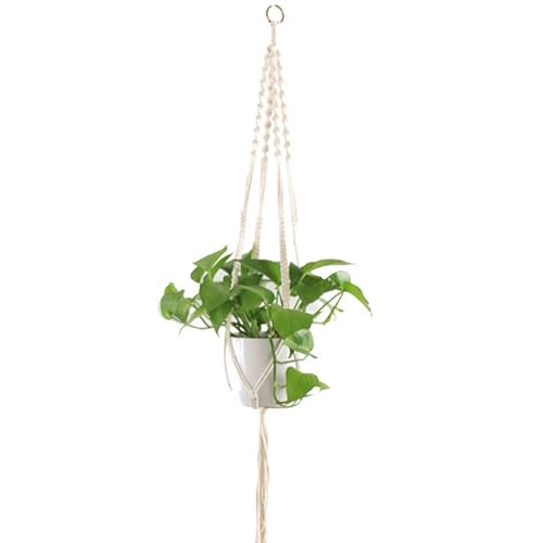 Macrame Plant Hanger Indoor Hanging Planter Basket with Wood Beads Decorative Flower Pot Holder No Tassels for Indoor Outdoor Boho Home Decor 35 Inch, Ivory (Pots Not Included) - style: Style1-1 Pack